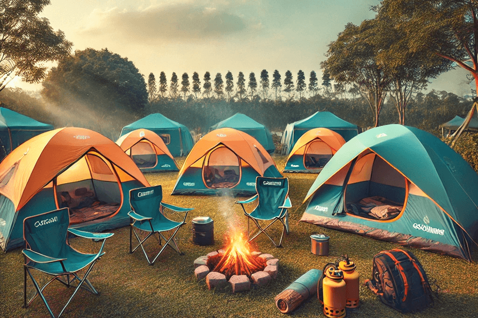 Cabecera de GuayraCamp con autocaravanas, campers y tiendas de campaña.